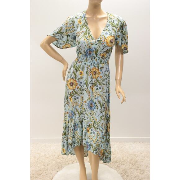Abel The Label Midi Dress Small Blue Floral V Neck Fairy Romantic Cottagecore - Picture 5 of 10